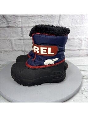 Sorel Kids' Snow Commander Insulated Waterproof Black/Blue Winter Boot Size 10 C